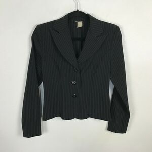 Vintage 90s Y2K Blazer Size 3 Polyester Blend Long Sleve Black Striped XS